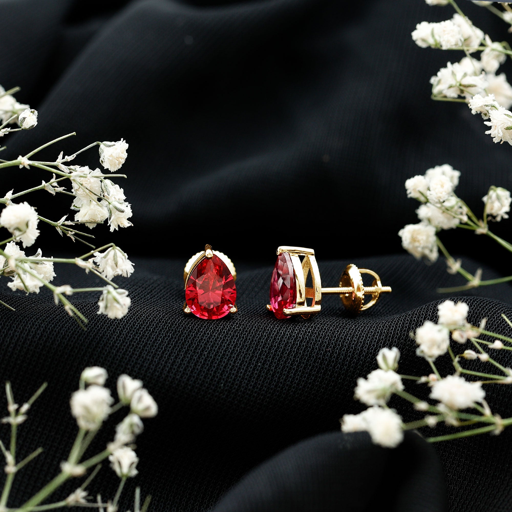 2 Carat Lab Created Ruby Teardrop Stud Earrings for Women AAAA - Rosec Jewels