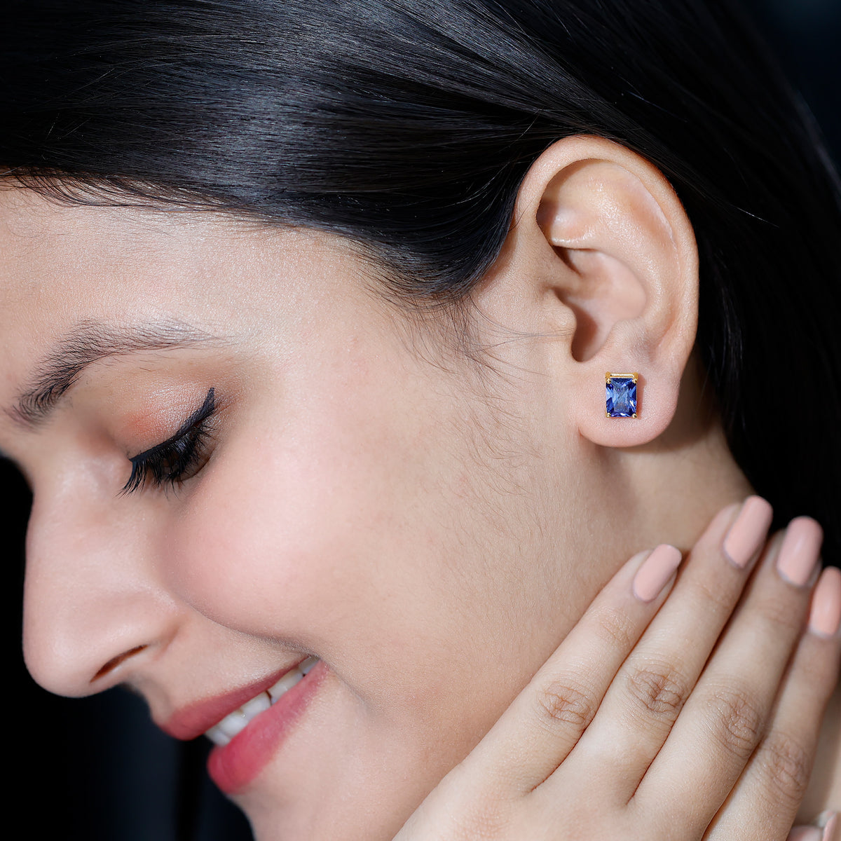 3.5 CT Emerald Cut Lab Created Blue Sapphire Big Stud Earrings AAAA - Rosec Jewels