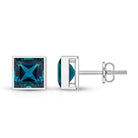 2 CT Princess Cut London Blue Topaz Solitaire Stud Earrings AAA - Rosec Jewels
