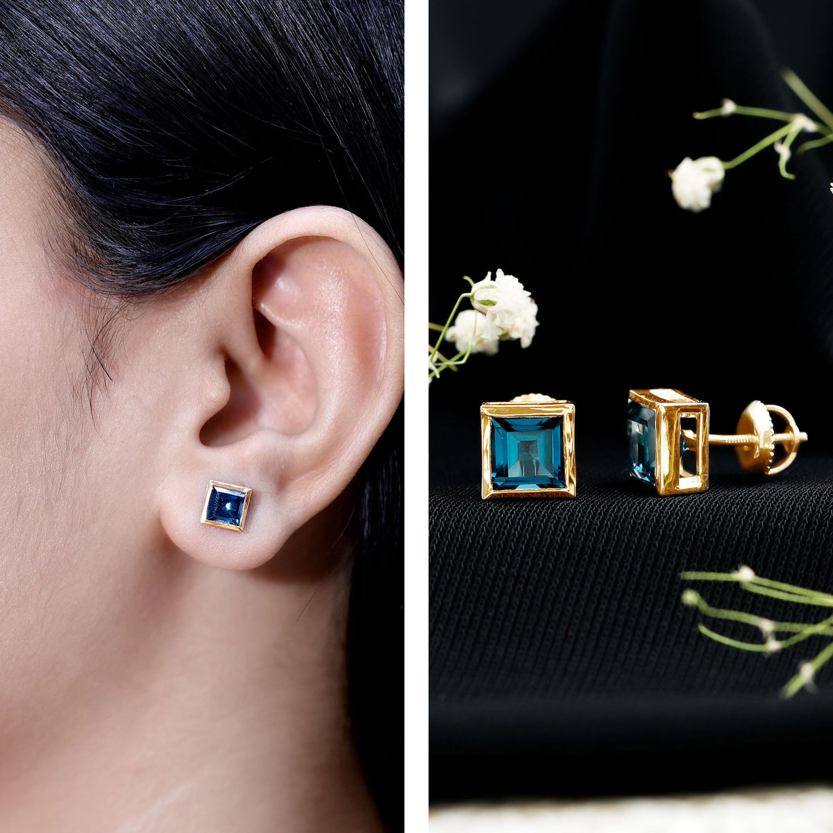2 CT Princess Cut London Blue Topaz Solitaire Stud Earrings AAA - Rosec Jewels