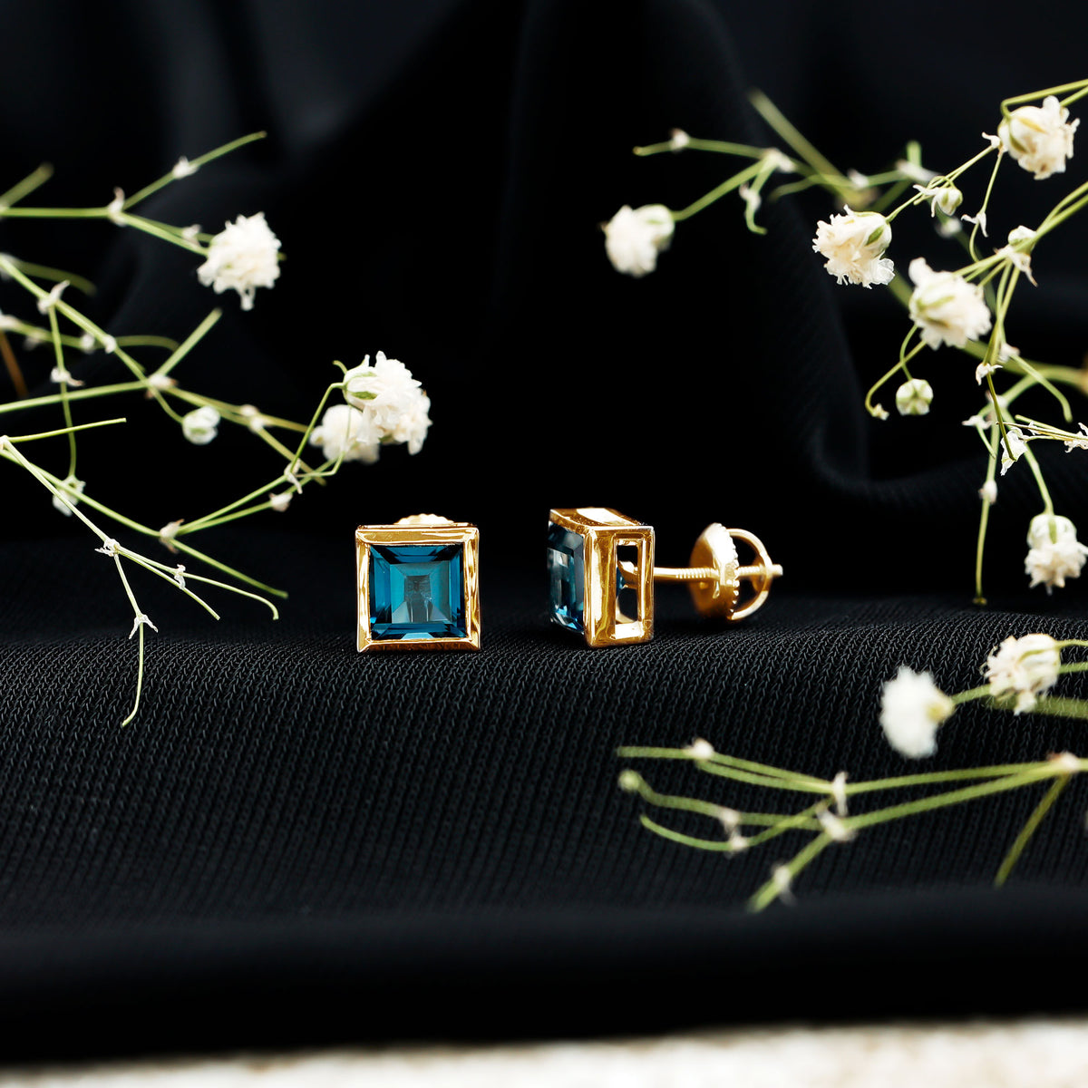 2 CT Princess Cut London Blue Topaz Solitaire Stud Earrings AAA - Rosec Jewels