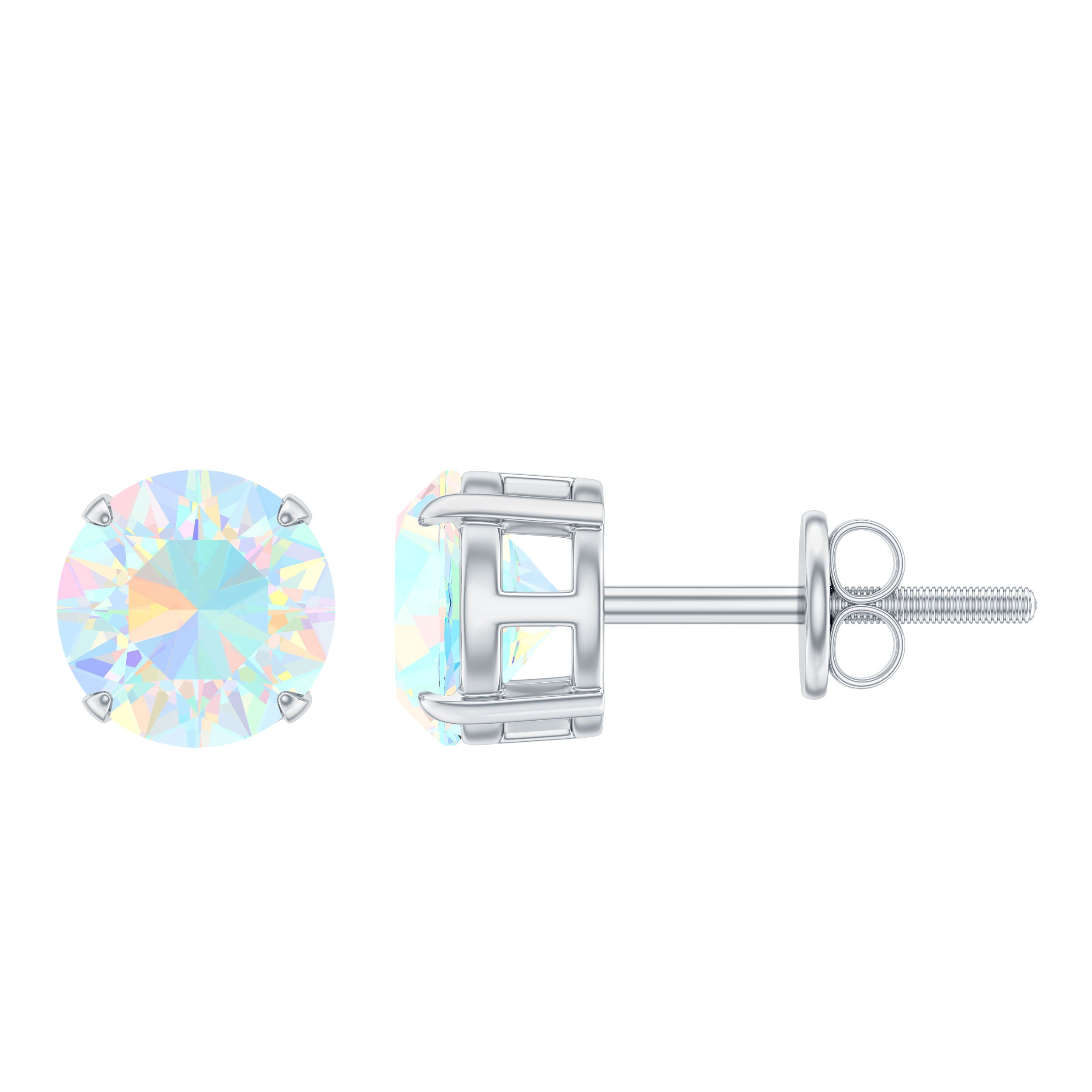 October Birthstone Ethiopian Opal Solitaire Stud Earring in Silver Ethiopian Opal - ( AAA ) - Quality 92.5 Sterling Silver - Rosec Jewels
