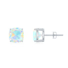 3 Carat Cushion Cut Ethiopian Opal Solitaire Stud Earrings AAA - Rosec Jewels