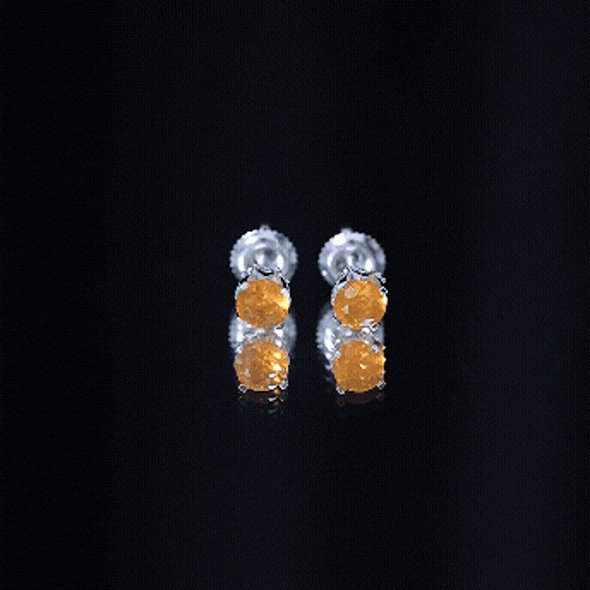 Solitaire Fire Opal Stud Earrings with Diamond Accent AAA - Rosec Jewels