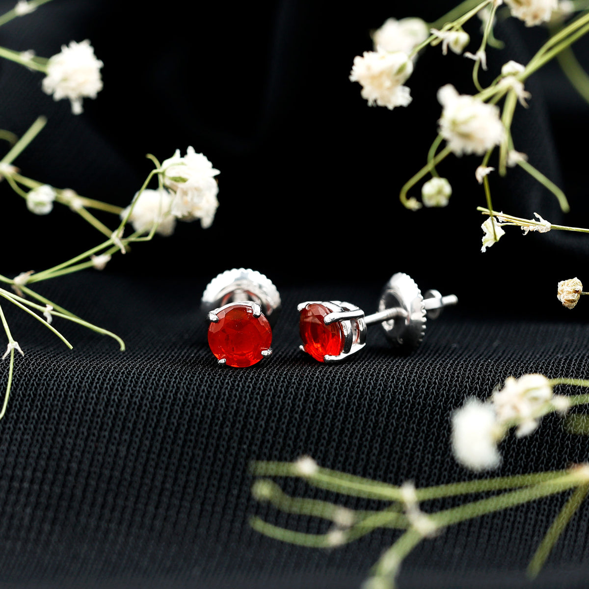 Fire Opal Stud Earrings with Screw on Backs AAA - Rosec Jewels