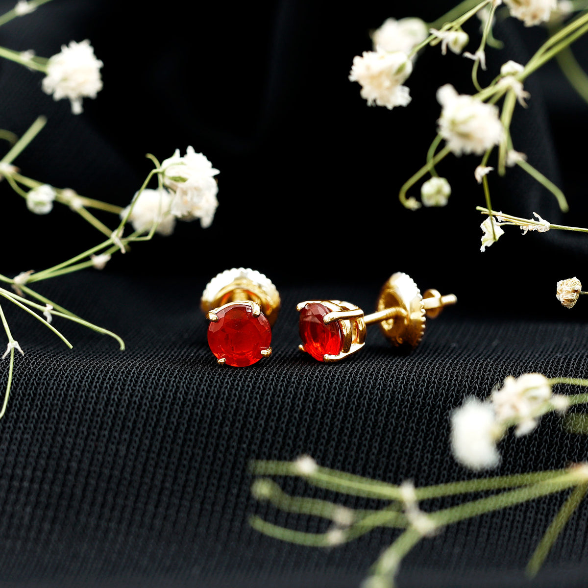 Fire Opal Stud Earrings with Screw on Backs AAA - Rosec Jewels
