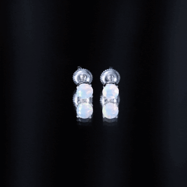 Real Ethiopian Opal Solitaire Stud Earrings AAA - Rosec Jewels