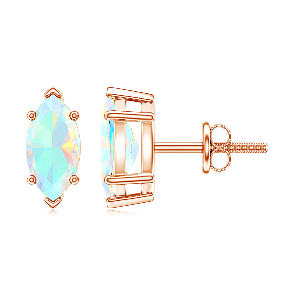 Certified Real Marquise Ethiopian Opal Earrings with Screw Back AAA - Rosec Jewels