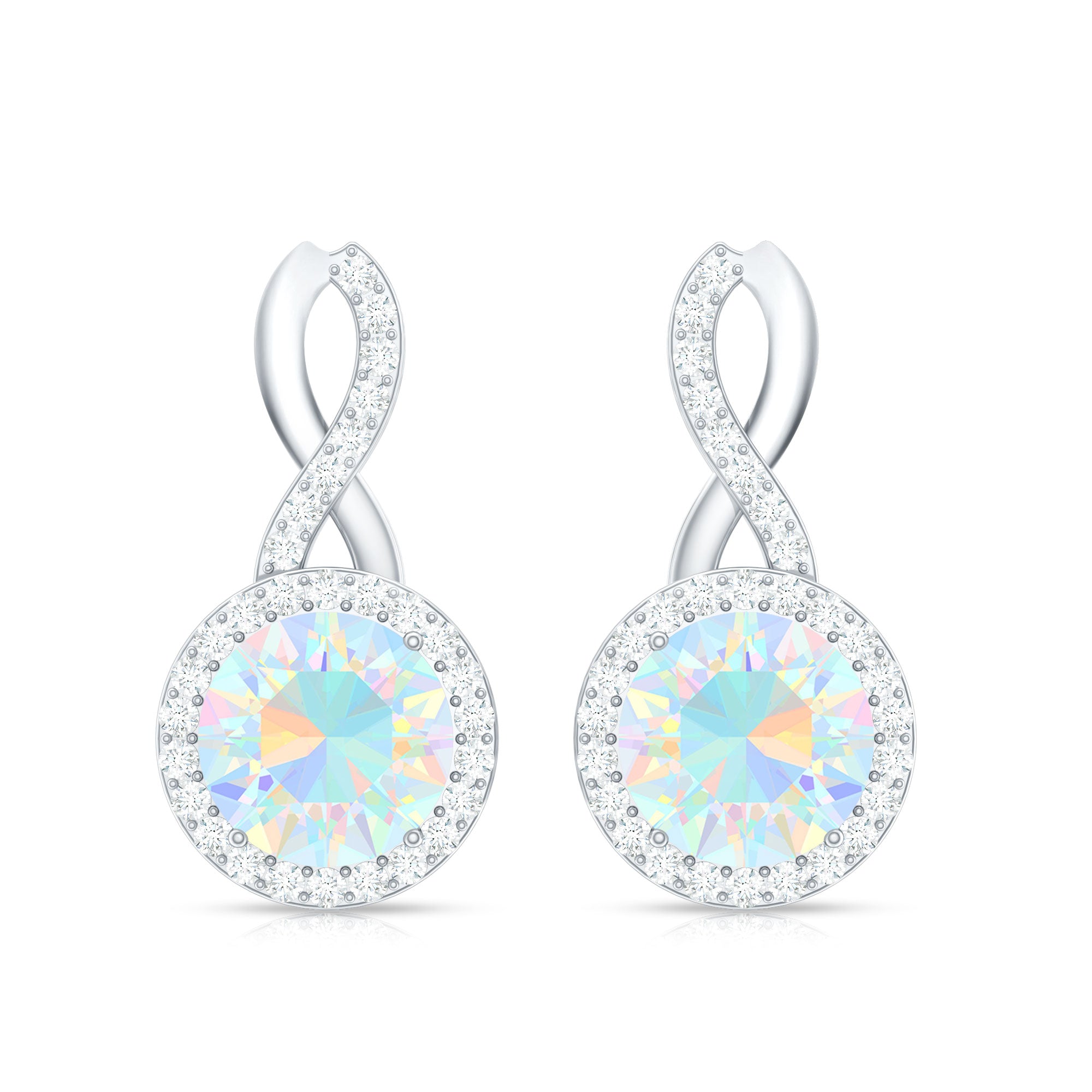 1 Carat Ethiopian Opal and Diamond Infinity Stud Earrings AAA - Rosec Jewels