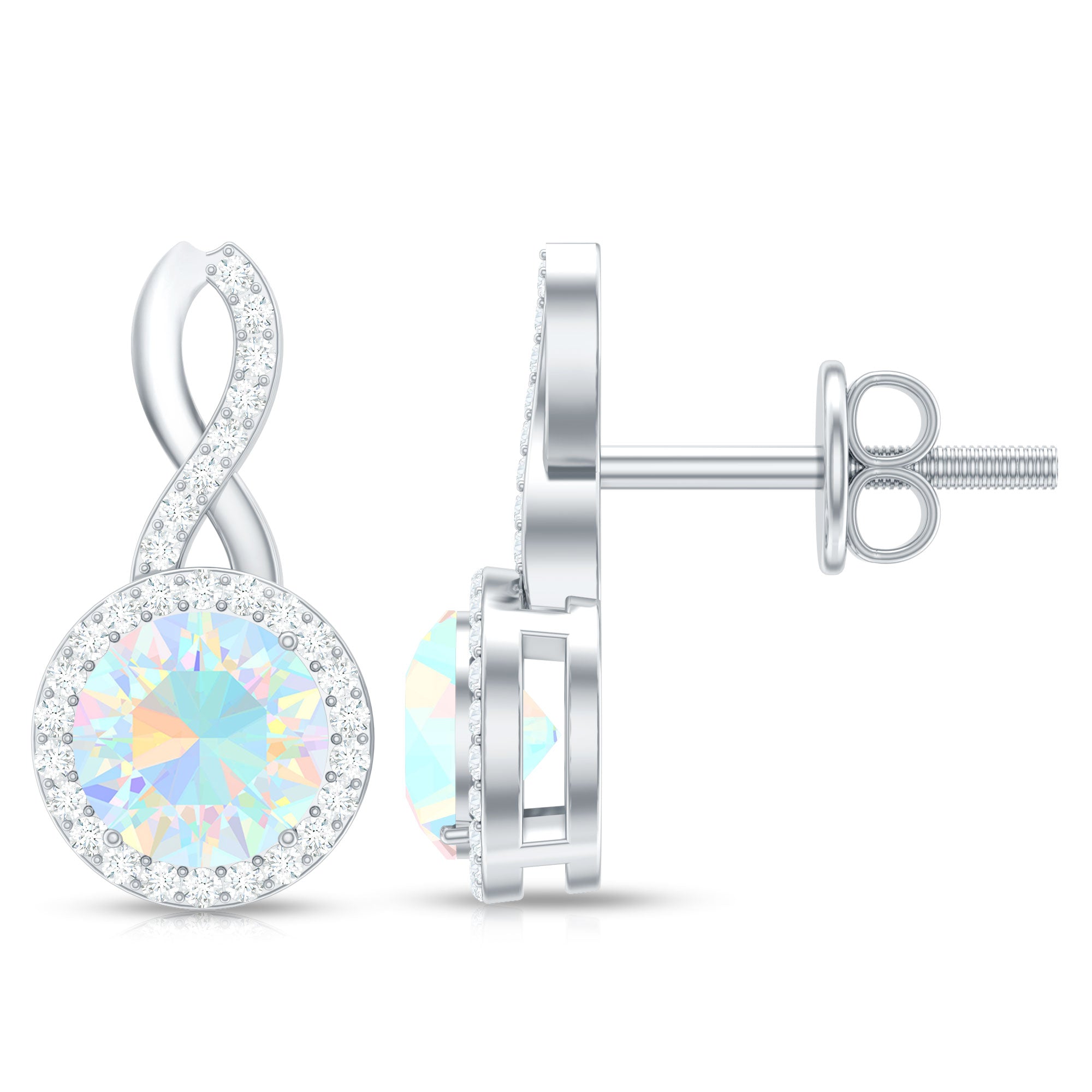 1 Carat Ethiopian Opal and Diamond Infinity Stud Earrings AAA - Rosec Jewels