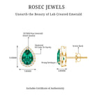 Lab Created Emerald Teardrop Stud Earrings with Diamond Halo AAAA - Rosec Jewels