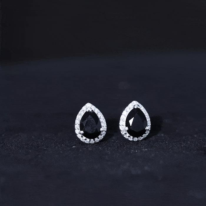 Natural 5X7 mm Pear Shape Black Spinel Earrings with Diamond Halo AAA - Rosec Jewels