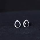 Lab Created Black Diamond Teardrop Stud Earrings with Diamond Halo AAAA ( Synthetic ) - Rosec Jewels