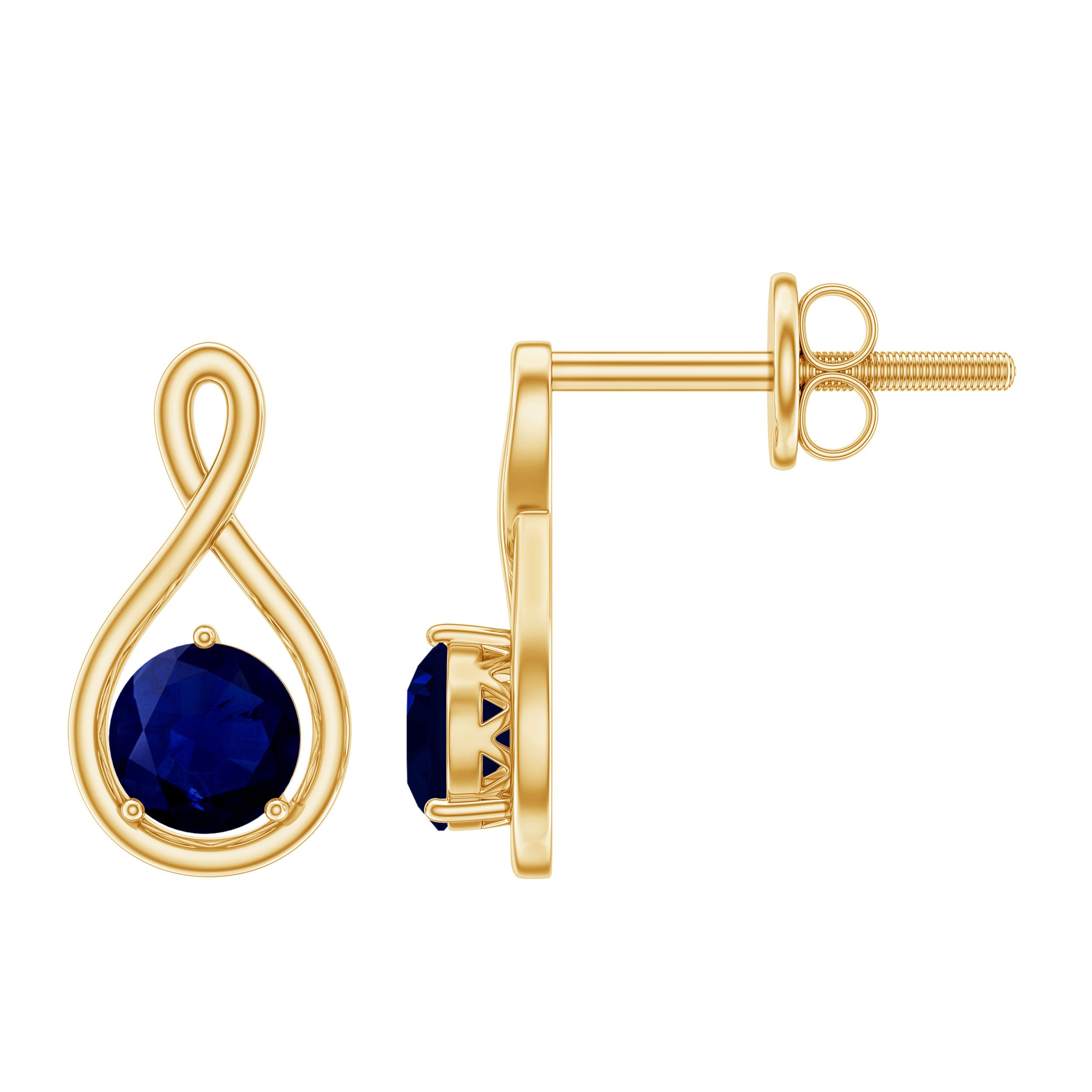 0.8 Carat Round Cut Blue Sapphire Solitaire Infinity Stud Earrings AAA - Rosec Jewels