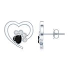 Heart Shape Black Onyx and Diamond Paw Stud Earrings AAA - Rosec Jewels