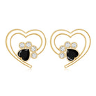 Heart Shape Black Onyx and Diamond Paw Stud Earrings AAA - Rosec Jewels