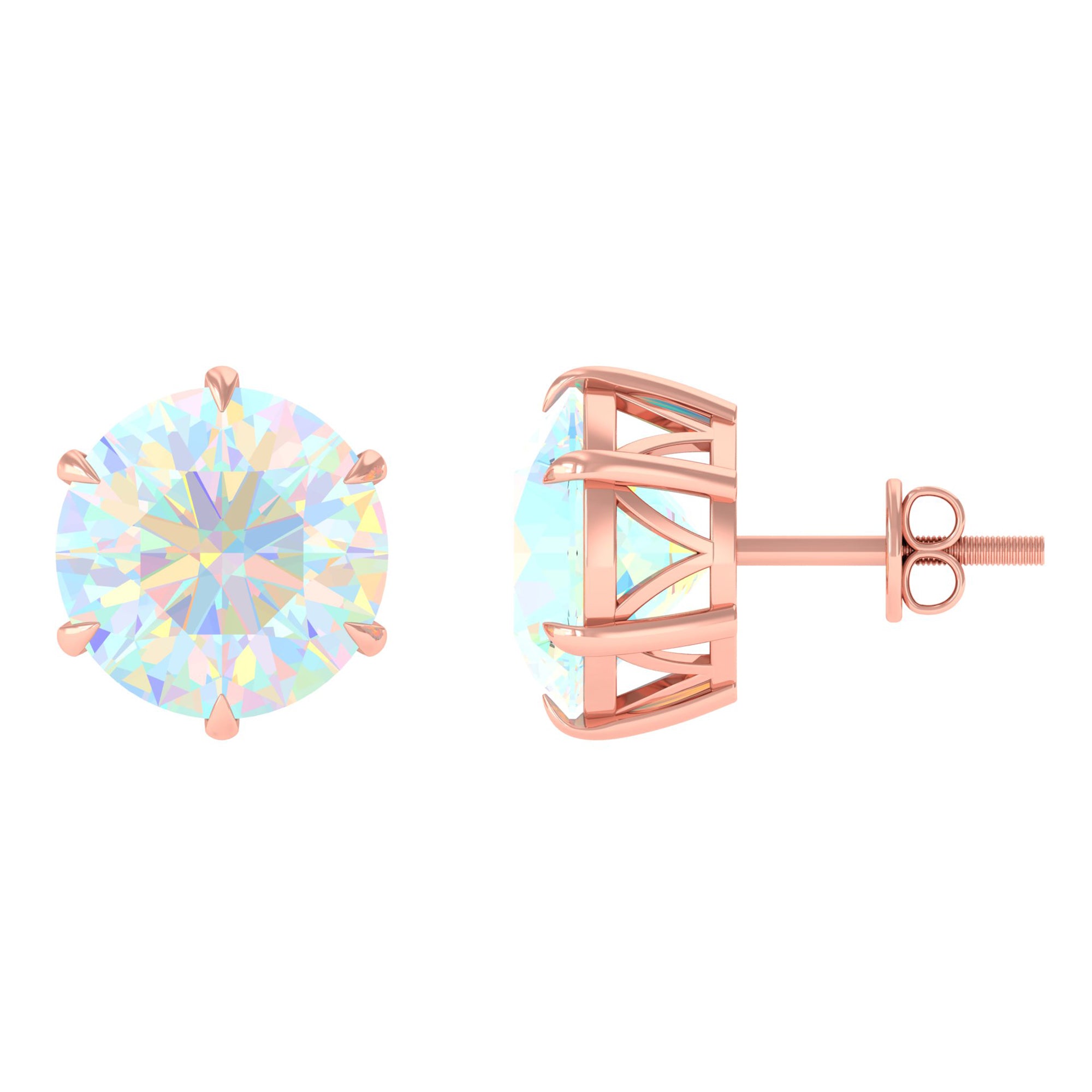 4 Carat Genuine Round Ethiopian Opal Solitaire Stud Earrings AAA - Rosec Jewels