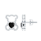 Heart Shape Lab Created Black Diamond Teddy Bear Stud Earrings AAAA ( Synthetic ) - Rosec Jewels