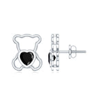 Heart Shape Lab Created Black Diamond Teddy Bear Stud Earrings AAAA ( Synthetic ) - Rosec Jewels