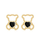 Heart Shape Lab Created Black Diamond Teddy Bear Stud Earrings AAAA ( Synthetic ) - Rosec Jewels