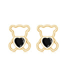 Heart Shape Lab Created Black Diamond Teddy Bear Stud Earrings AAAA ( Synthetic ) - Rosec Jewels