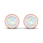 1.6 Carat Round Ethiopian Opal and Diamond Halo Stud Earrings AAA - Rosec Jewels
