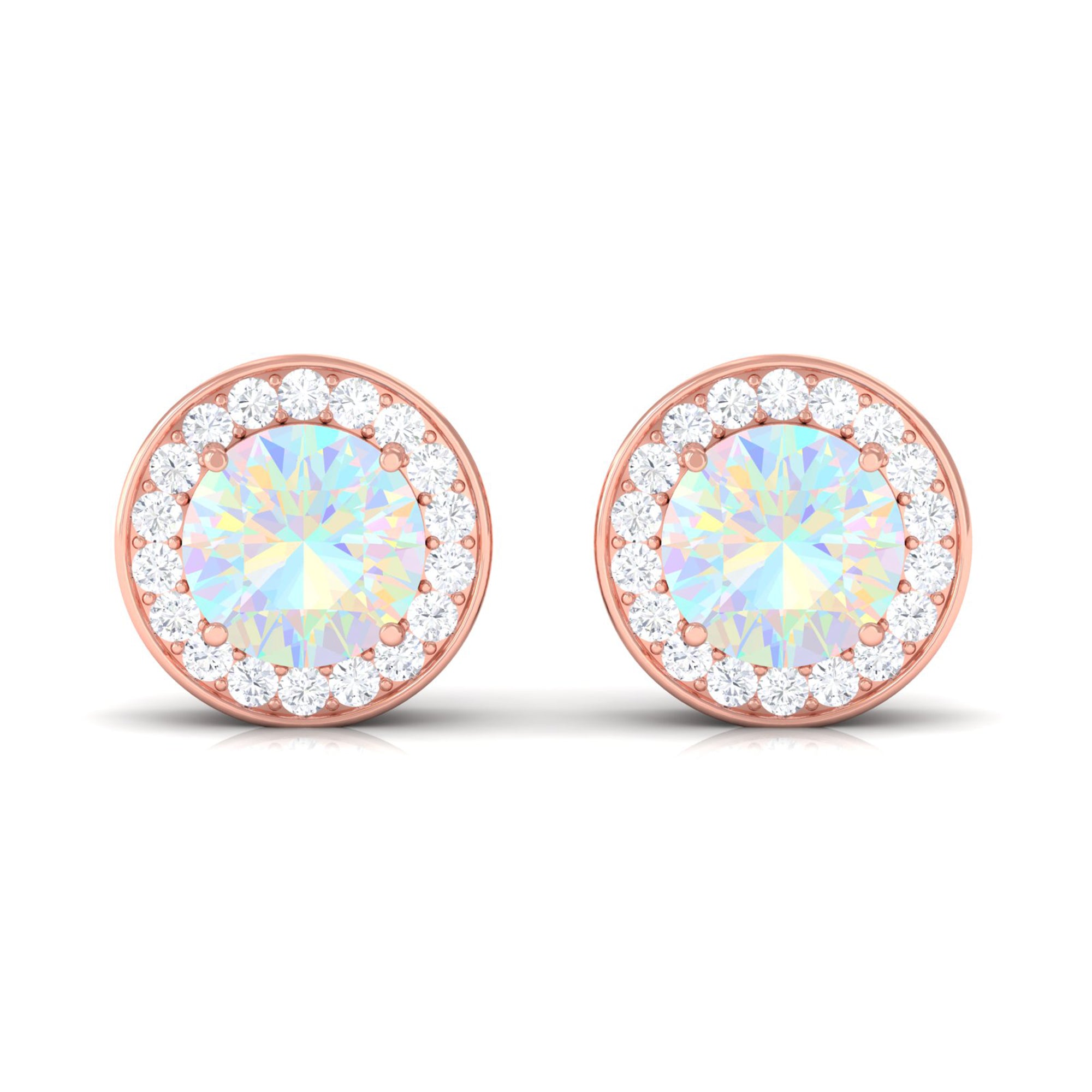 1.6 Carat Round Ethiopian Opal and Diamond Halo Stud Earrings AAA - Rosec Jewels