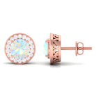1.6 Carat Round Ethiopian Opal and Diamond Halo Stud Earrings AAA - Rosec Jewels