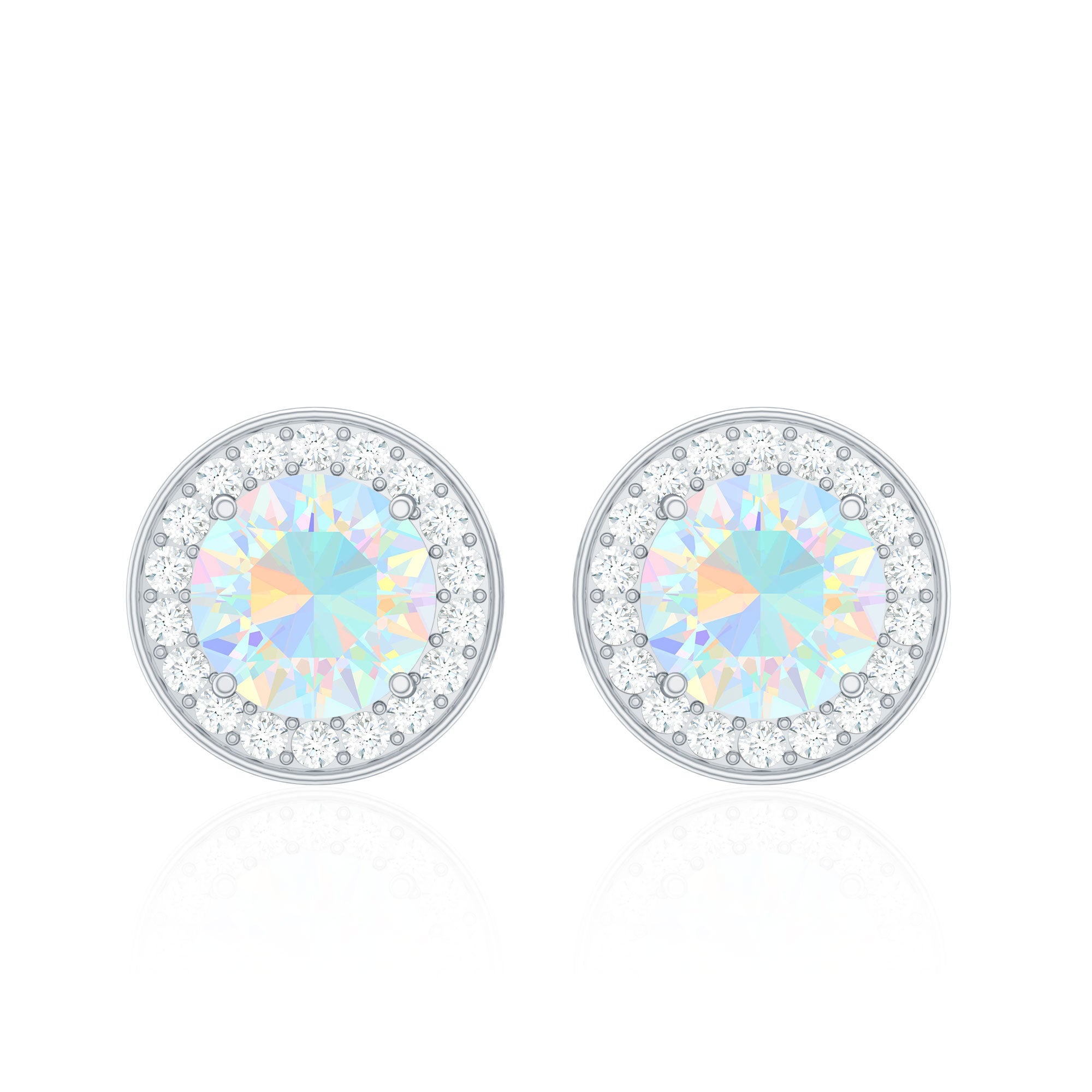 1.6 Carat Round Ethiopian Opal and Diamond Halo Stud Earrings AAA - Rosec Jewels