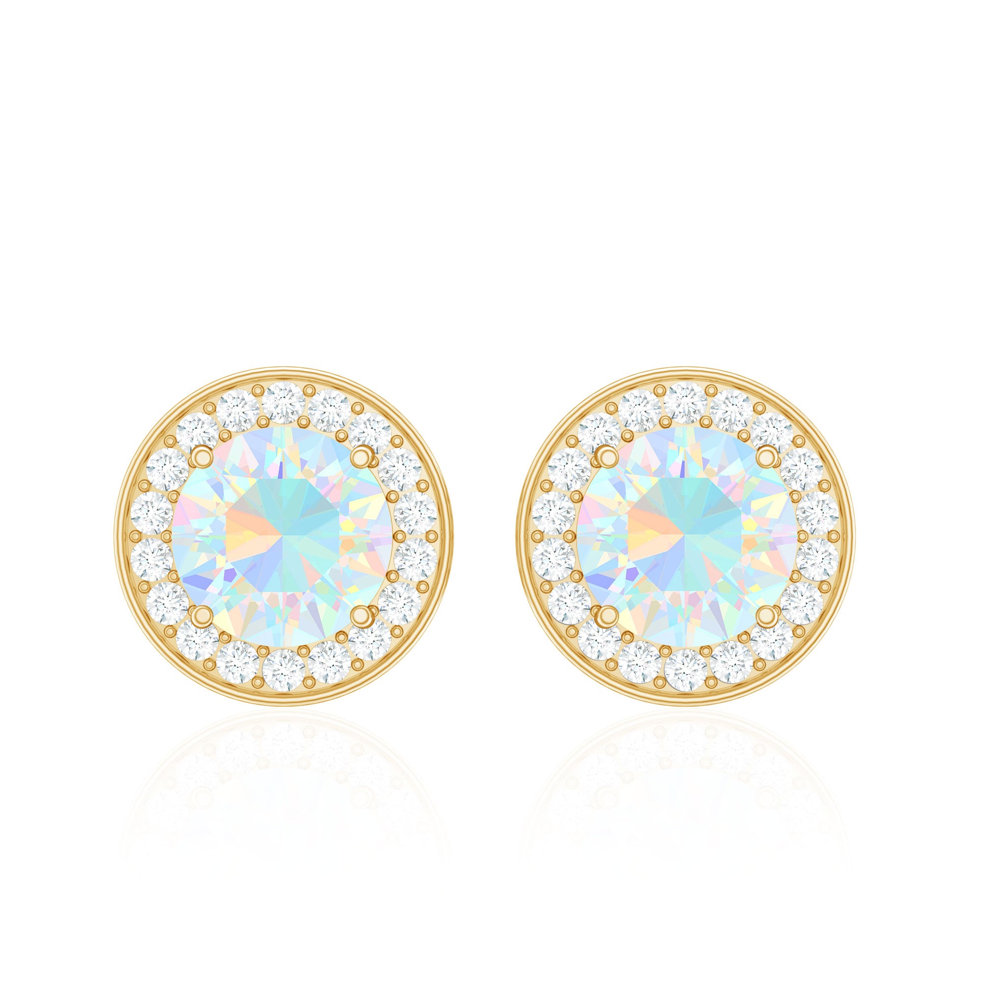 1.6 Carat Round Ethiopian Opal and Diamond Halo Stud Earrings AAA - Rosec Jewels