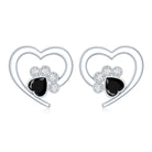 Heart Shape Black Spinel Paw Stud Earrings with Moissanite AAA - Rosec Jewels