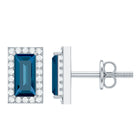 Rosec Jewels-Natural Baguette London Blue Topaz Diamond Halo Stud Earrings