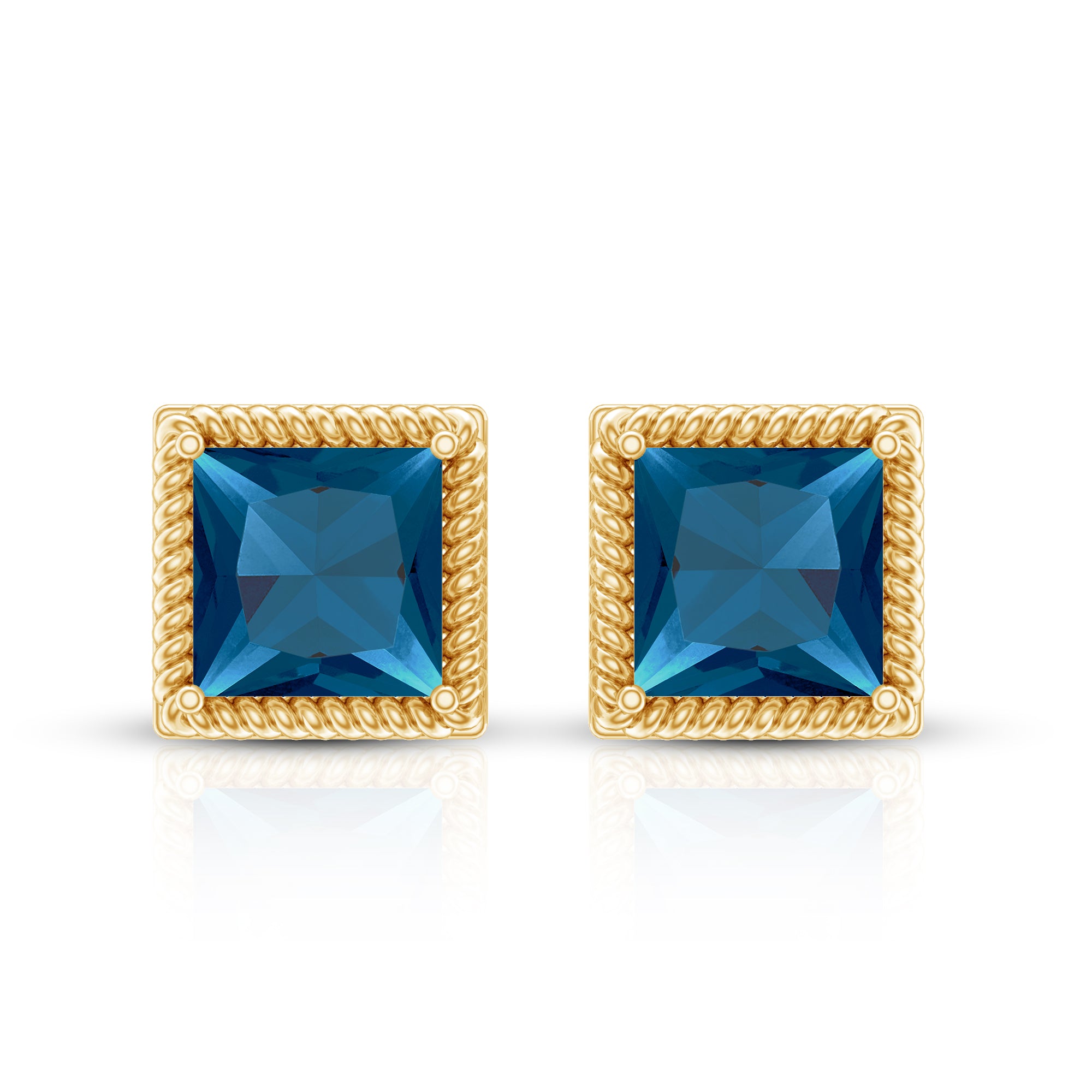 2 Carat Princess Cut London Blue Topaz Stud Earrings AAA - Rosec Jewels