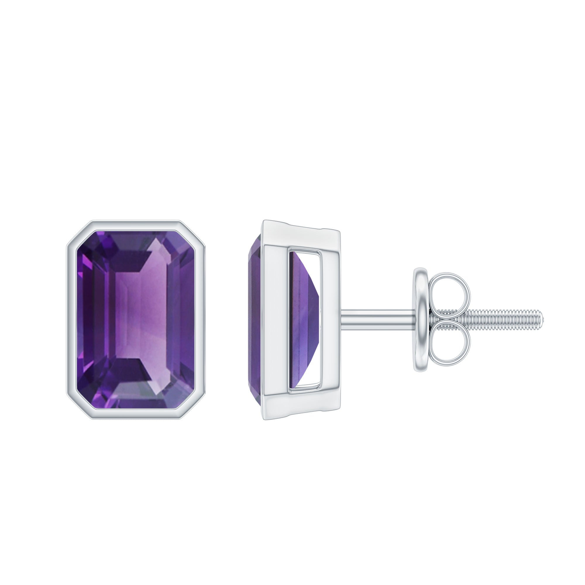 Bezel Set Amethyst Stud Earrings In Silver