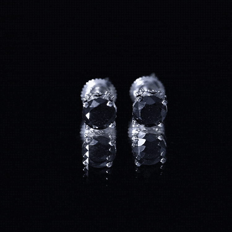 3 CT Lab Created Black Diamond Stud Earrings with White Diamond AAAA ( Synthetic ) - Rosec Jewels