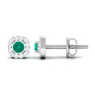 Minimalist Emerald and Diamond Halo Stud Earrings AAA - Rosec Jewels
