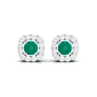 Minimalist Emerald and Diamond Halo Stud Earrings AAA - Rosec Jewels