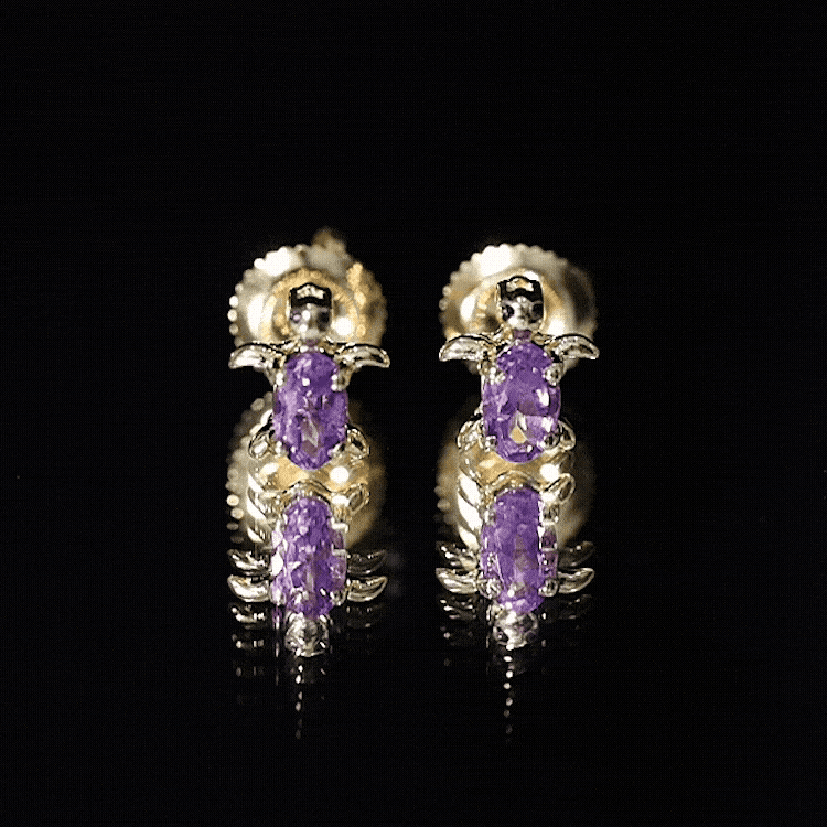 Natural Oval Amethyst Turtle Stud Earrings for Women AAA - Rosec Jewels