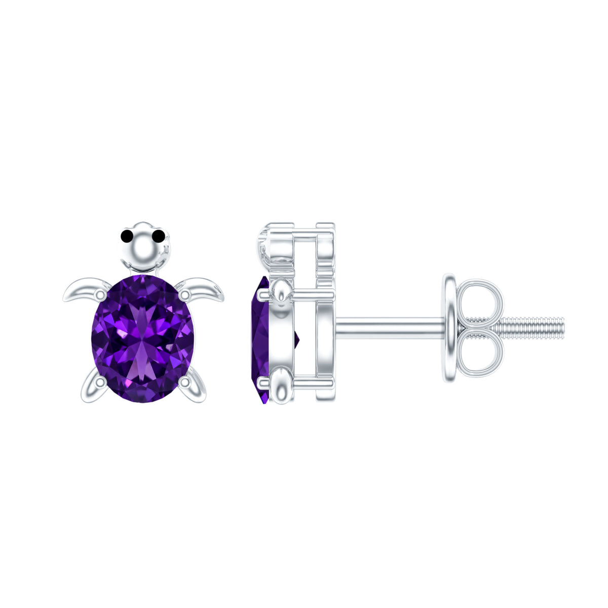 Natural Oval Amethyst Turtle Stud Earrings for Women AAA - Rosec Jewels