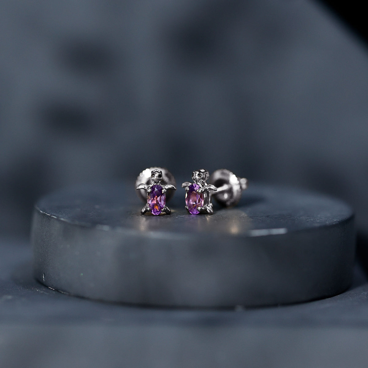 Natural Oval Amethyst Turtle Stud Earrings for Women AAA - Rosec Jewels