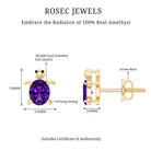 Natural Oval Amethyst Turtle Stud Earrings for Women AAA - Rosec Jewels