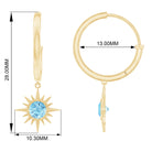 4 MM Round Shape Aquamarine and Gold Sunburst Hoop Drop Earrings For Women Aquamarine - ( AAA ) - Quality - Rosec Jewels