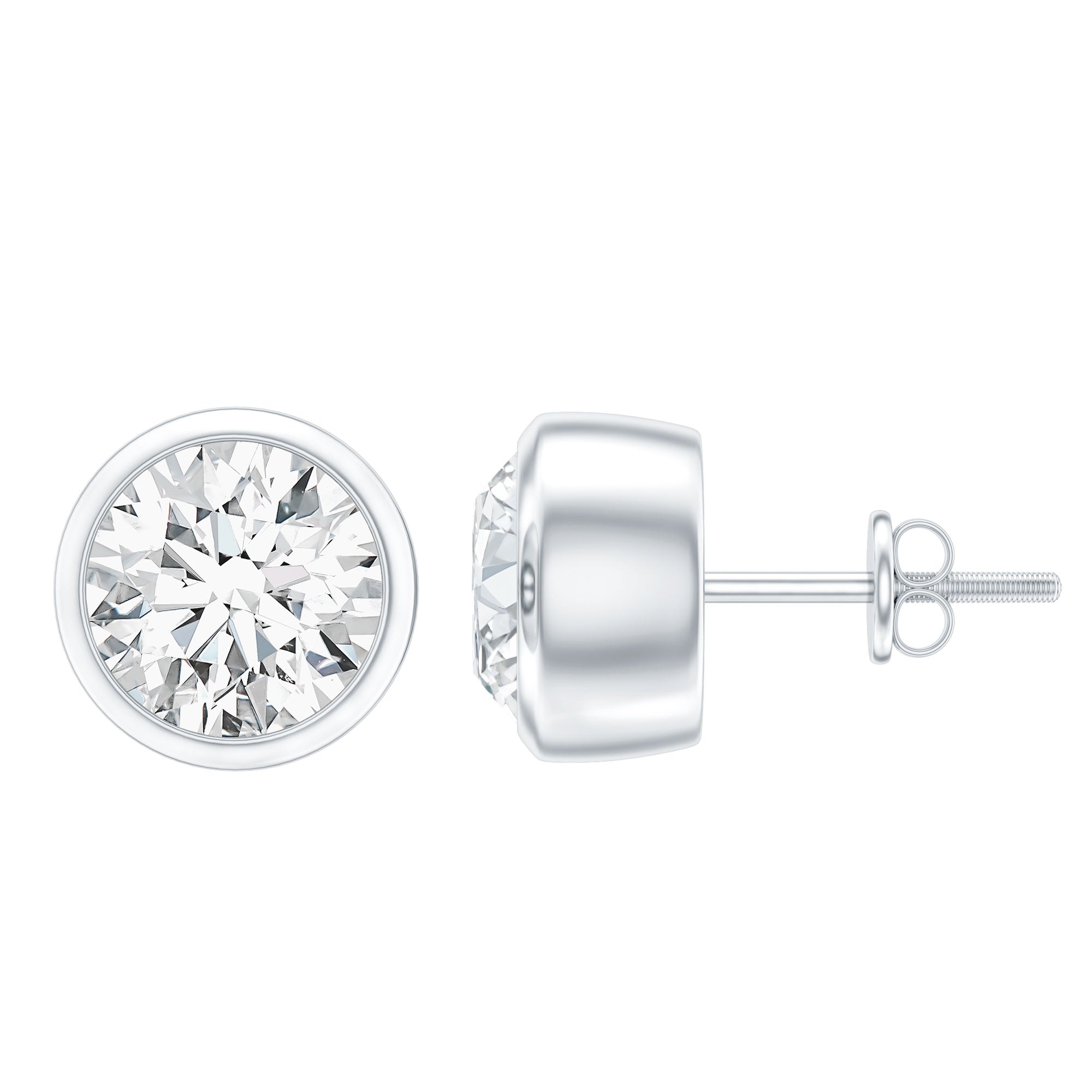 Certified Moissanite Solitaire Stud Earrings in Bezel Setting D-VS1 - Rosec Jewels