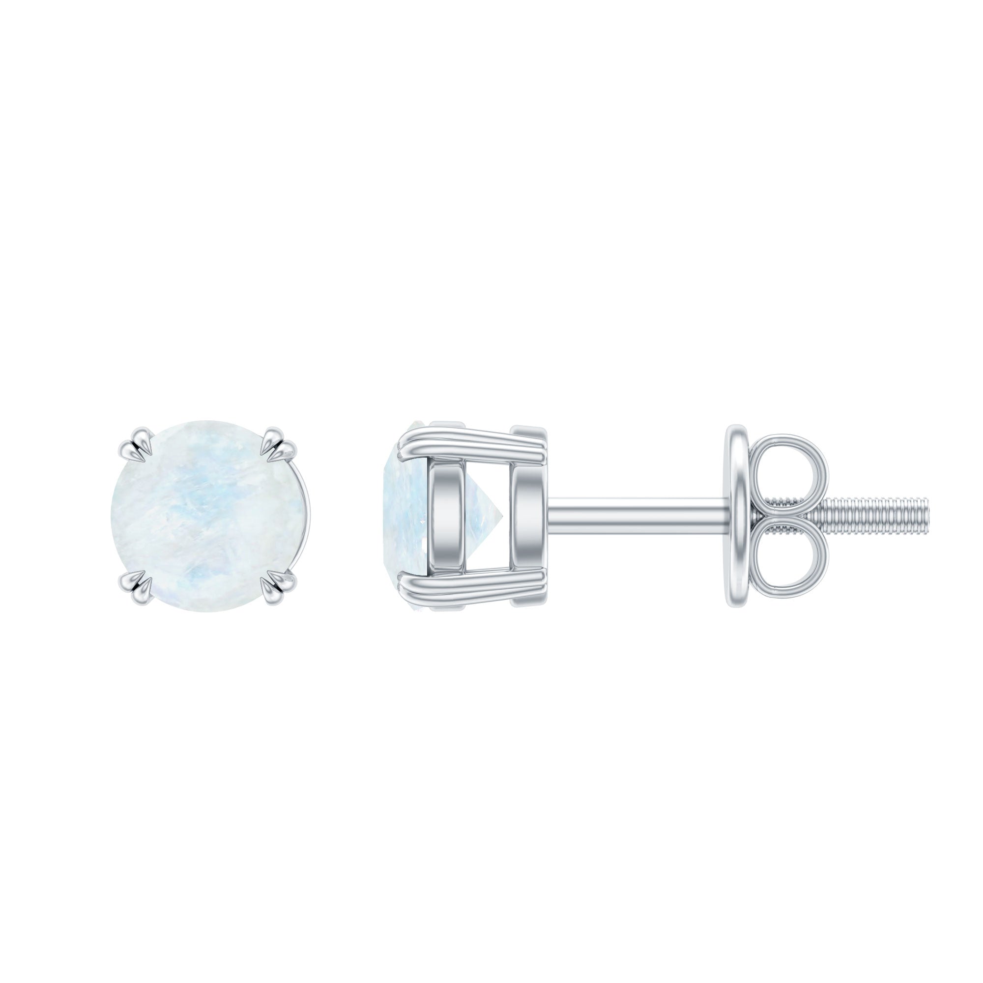 4.5 MM Moonstone Solitaire Stud Earrings in Double Claw Prong Setting
