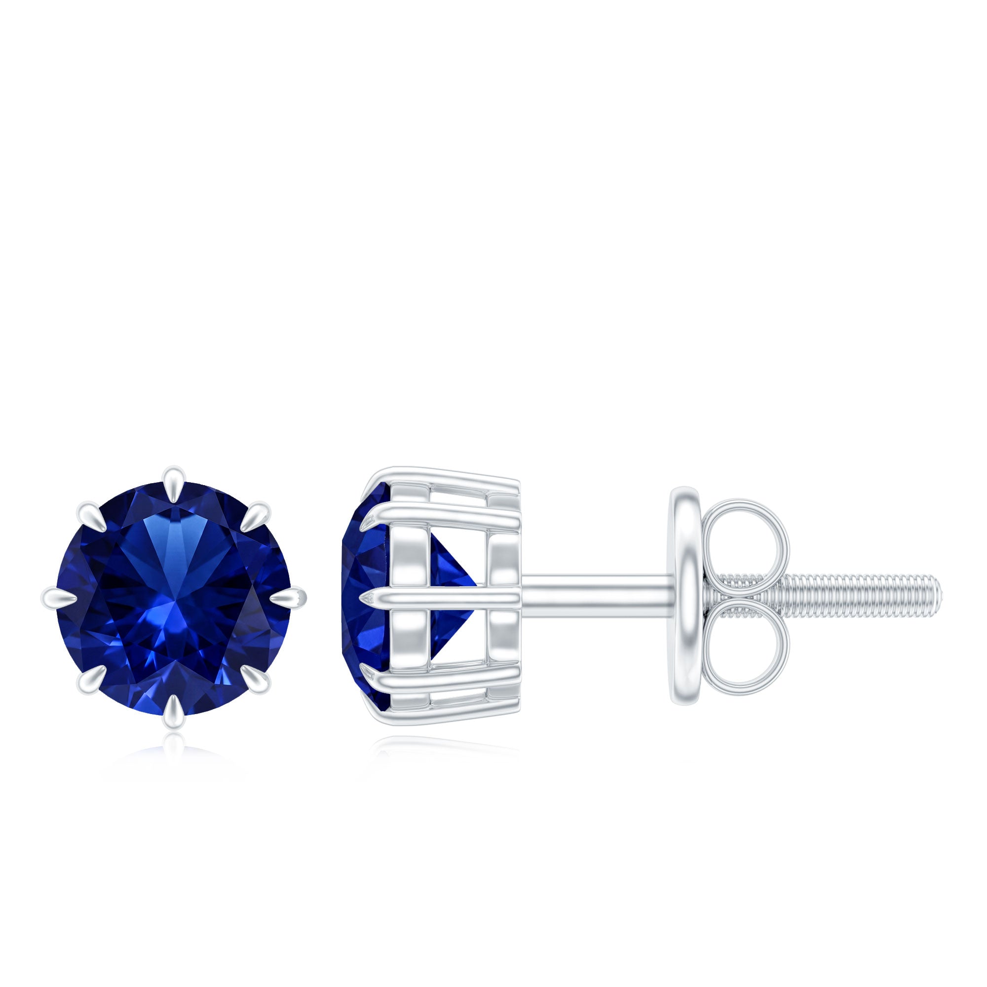 Lab Created Round Blue Sapphire Solitaire Stud Earrings in Claw Setting AAAA - Rosec Jewels