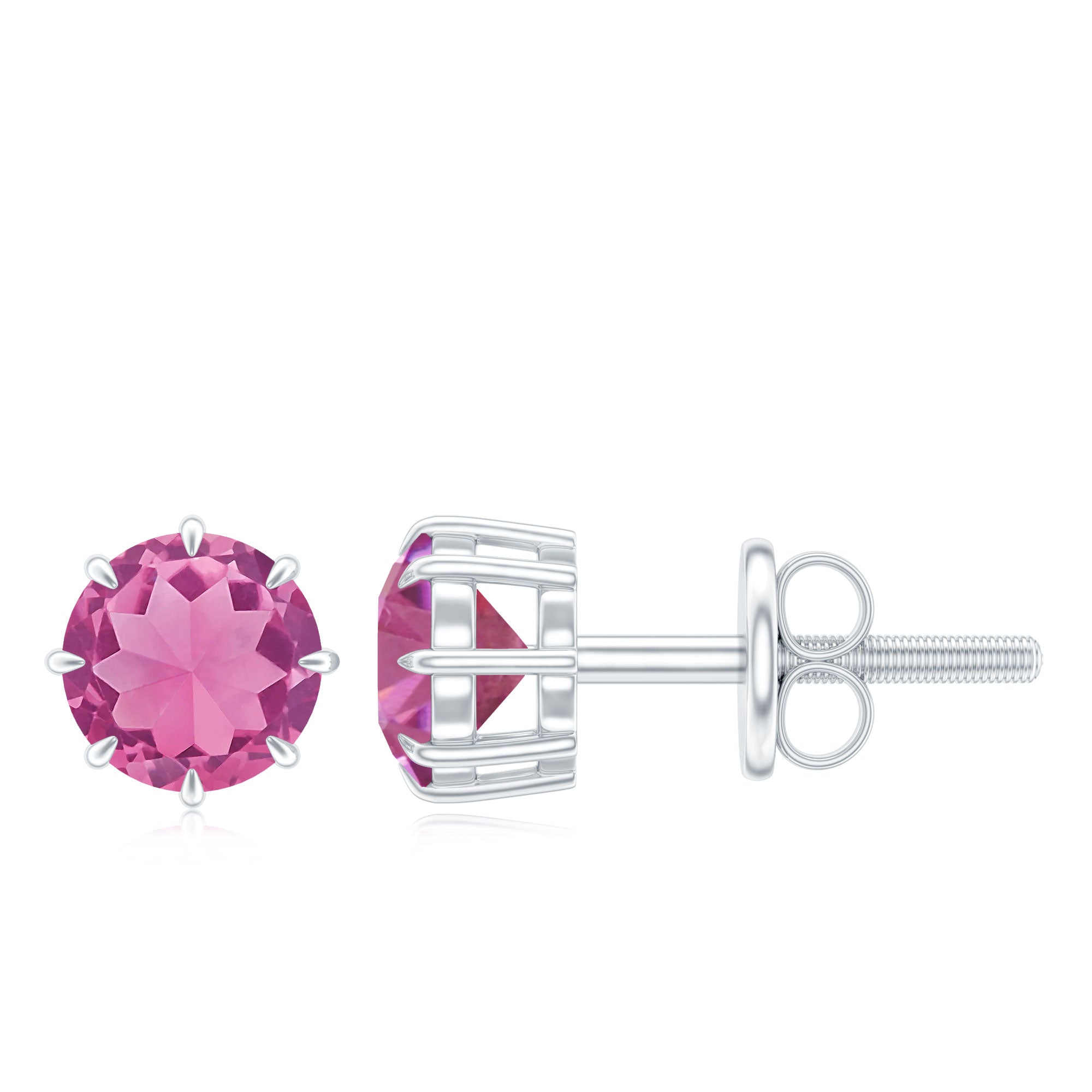 Genuine 0.9 Carat Pink Tourmaline Stud Earrings with Screw Back AAA - Rosec Jewels