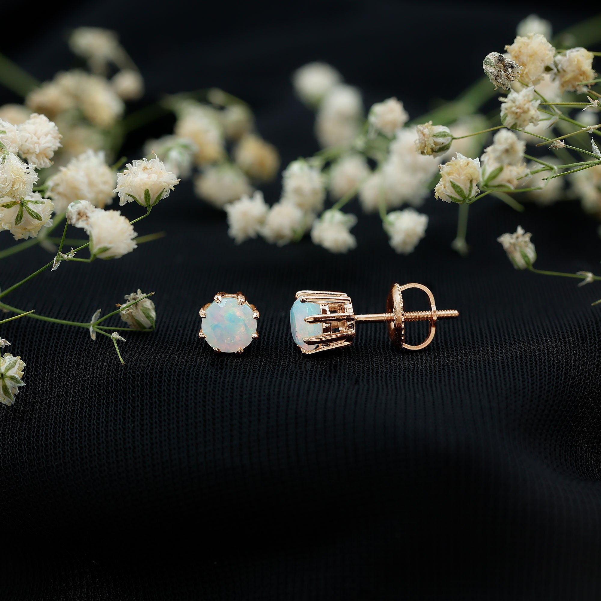 1 Carat Natural Ethiopian Opal Solitaire Stud Earrings AAA - Rosec Jewels