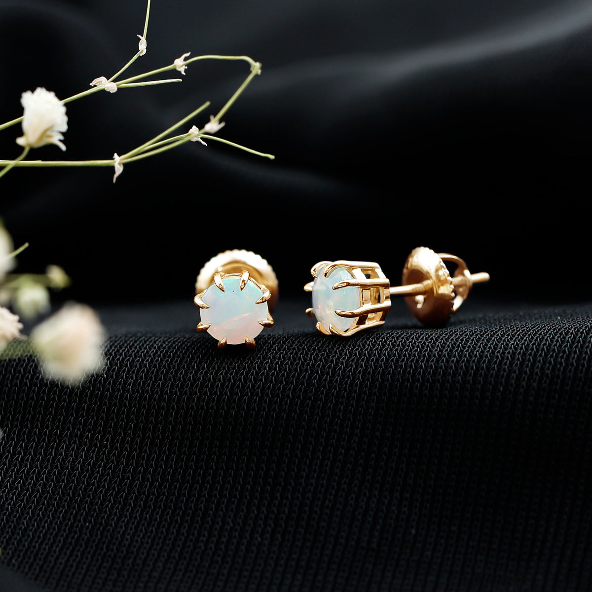 1 Carat Natural Ethiopian Opal Solitaire Stud Earrings AAA - Rosec Jewels
