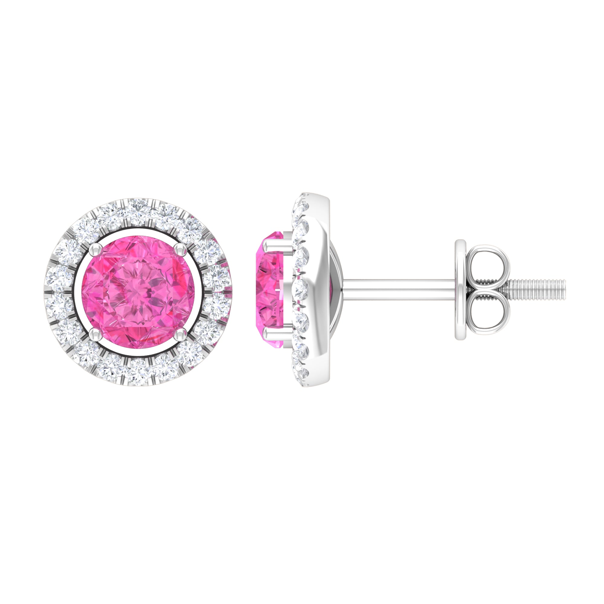 Pink Sapphire and Diamond Halo Stud Earrings