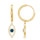 Real London Blue Topaz and Diamond Evil Eye Hoop Earrings AAA - Rosec Jewels
